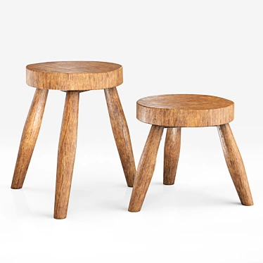 Zara Home Teak Wood Stool: Versatile Zen Furniture 3D model image 1 