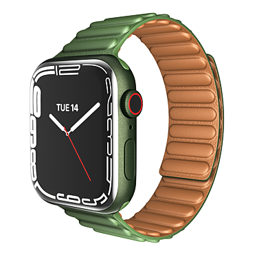 Sleek Apple Watch Series 7: 45mm Green Aluminum & Leather Link 3D model image 1 