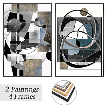 Elegant Wall Art Set No. 3727 - 2 Paintings & 4 Frame Options 3D model image 1 