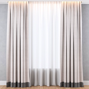 Title: Beige Cotton Curtain with Gray Stripe 3D model image 1 