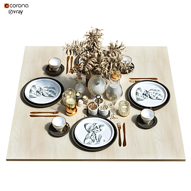 Stylish Dining Table Set 3D model image 1 