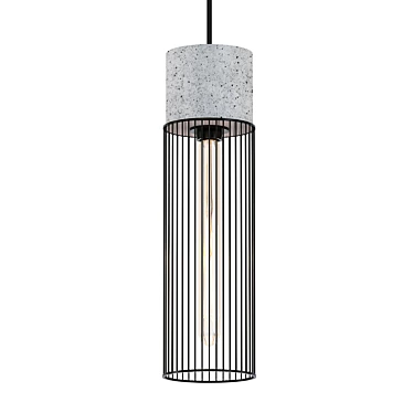 Sleek Concrete Steel Cage Pendant 3D model image 1 