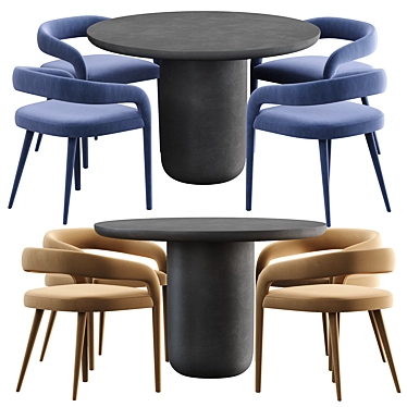 Modern White Dining Chair & Round Black Concrete Table 3D model image 1 