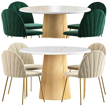 Dubai Velvet Dining Chair and Anton Marble Table 3D model image 1 