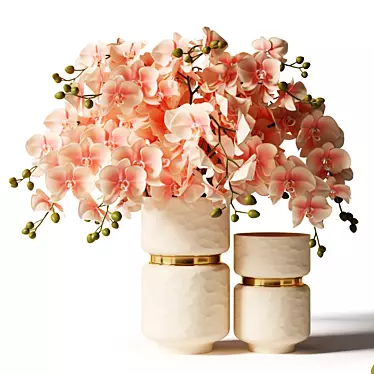 Pink Orchid Bouquet in Beige Vase 3D model image 1 