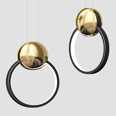 LED Ring Pendant Lamp with Decorative Metal Sphere 3D model image 1 