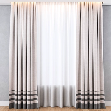 Modern Grey Striped Cotton Curtains 3D model image 1 