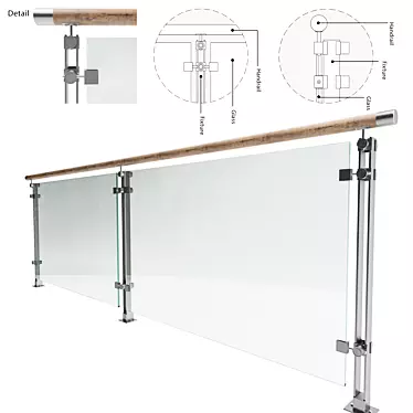 Versatile Expandable Glass Railing 3D model image 1 