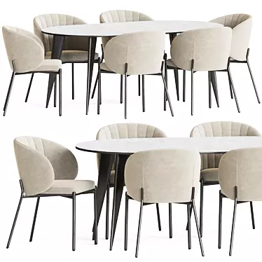 Modern Dining Set with Metal, Wood, and Velvet Accents 3D model image 1 