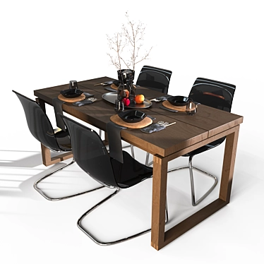 Sleek Oak Table Set 3D model image 1 