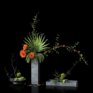 Botanical Bliss: Trio of Indoor Bouquets 3D model image 1 