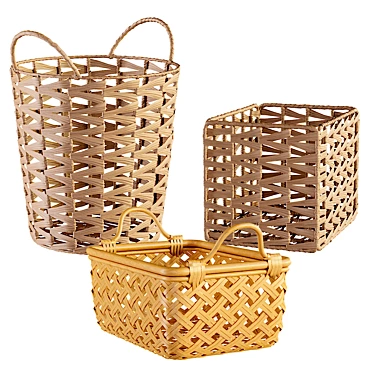 Scandinavian Style Rattan Baskets Set 3D model image 1 