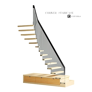Title: Corner Staircase - Sleek Metal and Wood Design 3D model image 1 