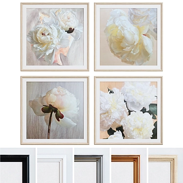 Elegant Pion Flower Picture Frame Set 3D model image 1 