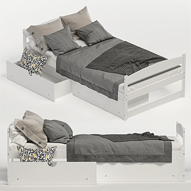 Harper & Bright Twin Bed with Drawers - Stylish and Functional 3D model image 1 