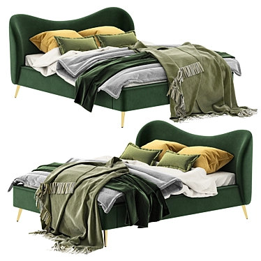 Kooper King Size Bed: Laurel Green Velvet Majesty 3D model image 1 