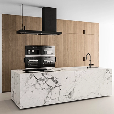 Modern Wood Marble Kitchen 64 3D model image 1 
