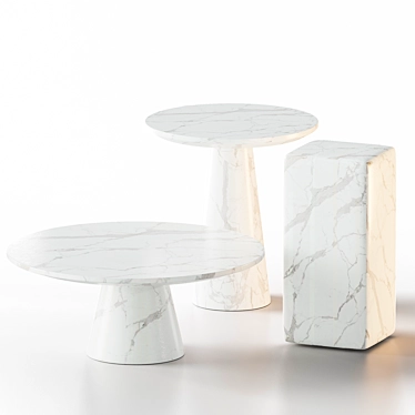 Elegant White Marble Table Set 3D model image 1 