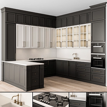 Neo Classic Black & White Kitchen Set 3D model image 1 