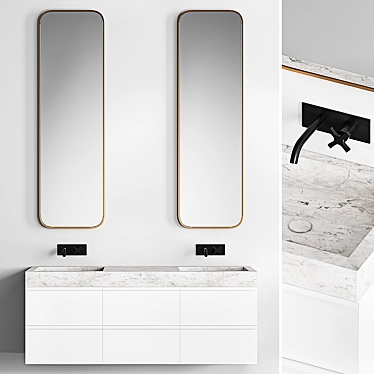 Modern Stone Bathroom Set: Sink, Vanity, Mirror 3D model image 1 