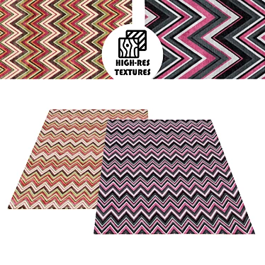 Colorful Stripy Zig Zag Rug Set 3D model image 1 