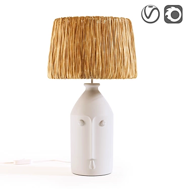 Handcrafted Ceramic and Raffia Lamp 3D model image 1 