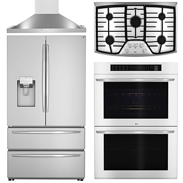 LG Kitchen Appliance Bundle: Oven, Refrigerator, Cooktop & Hood 3D model image 1 
