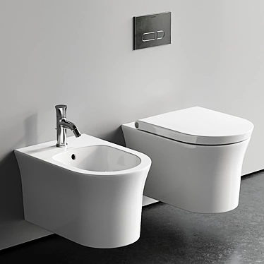 Duravit White Tulip Wall Hung WC & Bidet 3D model image 1 