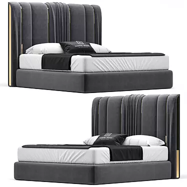 Italian Pleat Upholstered Velvet Bed 3D model image 1 