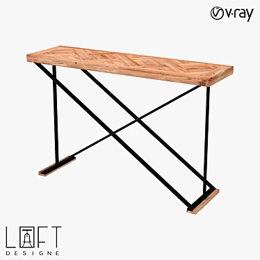 Rustic Oak Console Table 3D model image 1 