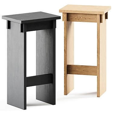 Japanese Oak Bar Stool: Sleek Elegance 3D model image 1 