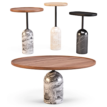 Porada Ekero Marble and Walnut Coffee and Side Tables 3D model image 1 