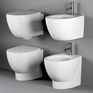 Elegant Italian Toilet & Bidet Set 3D model image 1 