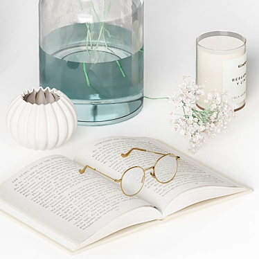 Ethereal Book & Gypsophila Set 3D model image 1 