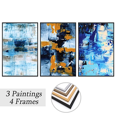 Elegant Frame Set with 3 Paintings 3D model image 1 