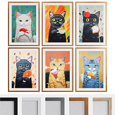 Modern Cat Food Oil Paint Framed Picture Set 3D model image 1 