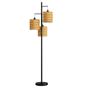 Natural Rattan Barrel Shade Floor Lamp 3D model image 1 