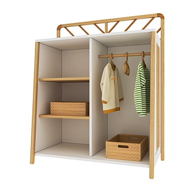 Montessori Wardrobe with Hanging Space 3D model image 1 