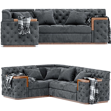 Modern Black Corner Sofa Set 3D model image 1 