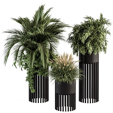 Black Pot Plant Set - Indoor Plant Set with Round Stand 3D model image 1 
