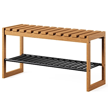 Solid Oak & Metal Bench, Kia (88x45x30 cm) 3D model image 1 