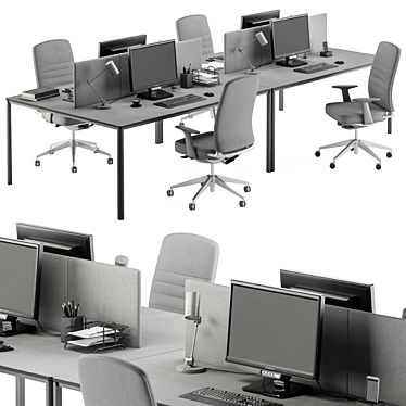 Gray Employee Desk Set 3D model image 1 