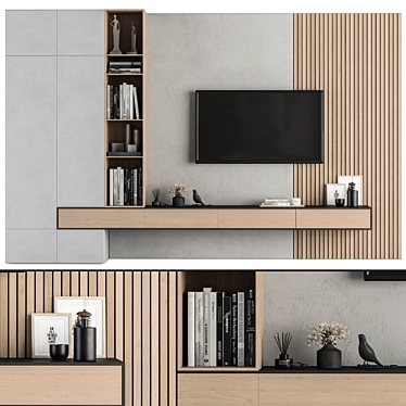 Stylish TV Wall Set - Wood & Concrete 3D model image 1 