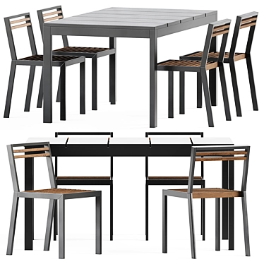 Modern Teak Table and Chairs 3D model image 1 