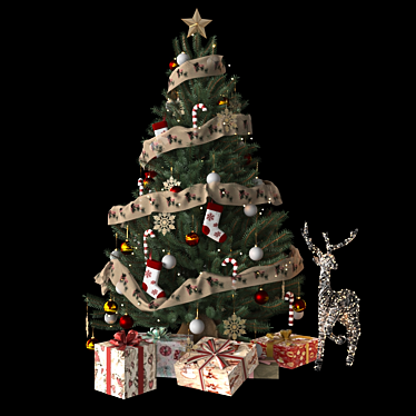 Festive Christmas Tree with Gifts and Ornaments 3D model image 1 