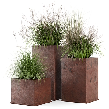 Rustic Metal Pot Plant Set 3D model image 1 