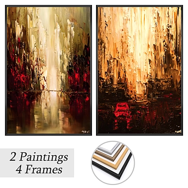 Elegant Art Set: 2 Paintings & 4 Frame Options 3D model image 1 