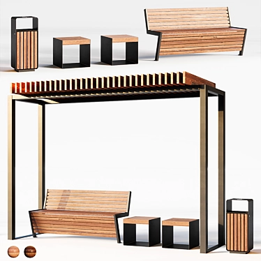 Outdoor Improvement Set: Euro Pergola, Ursula Bench, City Urn 3D model image 1 