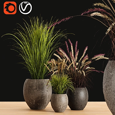 Faux Pampas & Grass Pot Trio 3D model image 1 