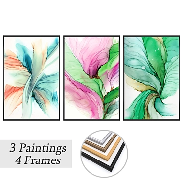 3-Piece Paintings Set with Multiple Frame Options 3D model image 1 